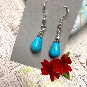 Dainty petite turquoise blue drop earrings lightweight casual nickel free